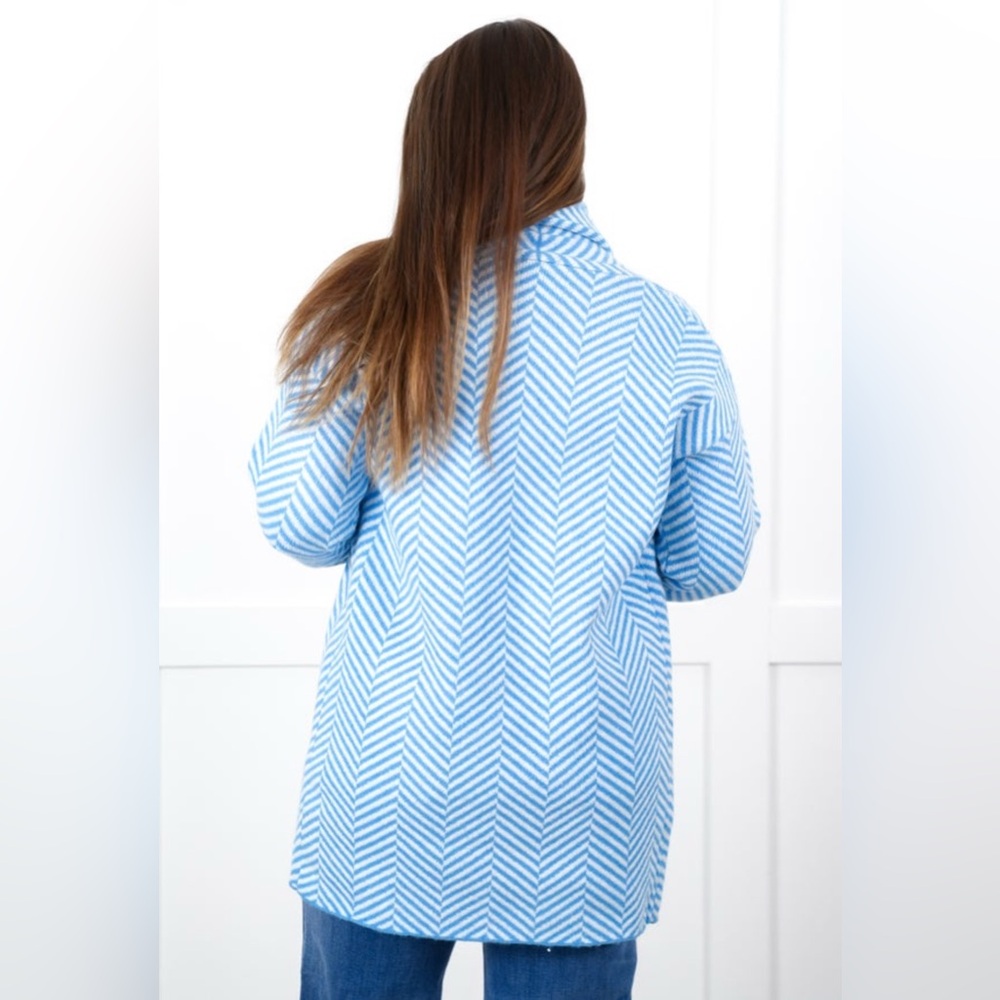 Camille - Blue/White Chevron Women's Open Front Cardigan Sweater - size S - Picture 3 of 14